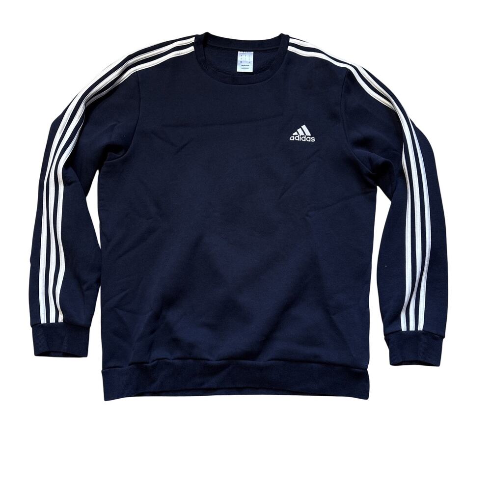 Adidas Mens Large Essentials Fleece 3-Stripe Crewneck Sweatshirt Navy GK9111